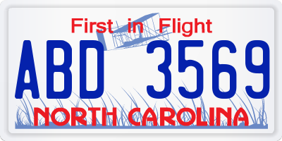 NC license plate ABD3569