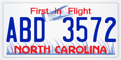 NC license plate ABD3572