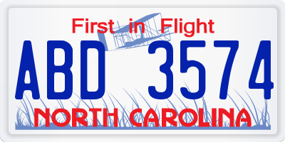 NC license plate ABD3574