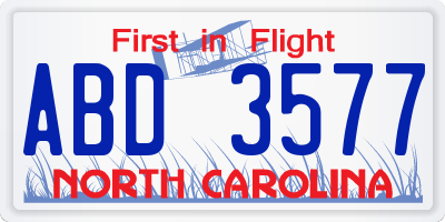 NC license plate ABD3577