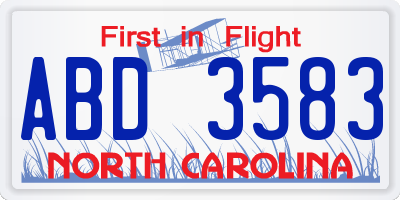 NC license plate ABD3583