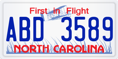 NC license plate ABD3589