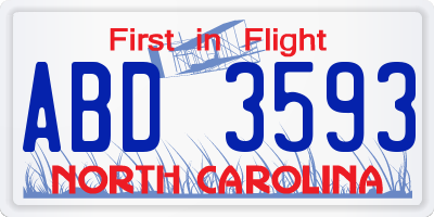 NC license plate ABD3593