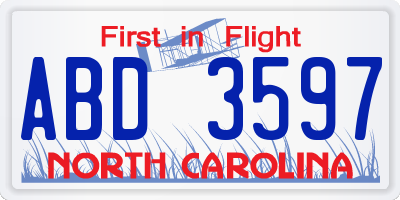 NC license plate ABD3597