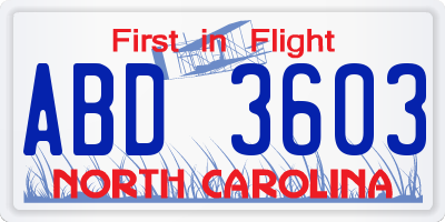 NC license plate ABD3603