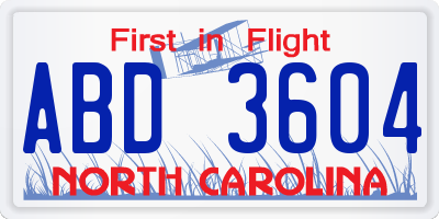 NC license plate ABD3604