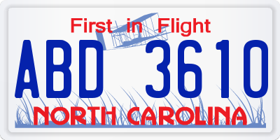 NC license plate ABD3610