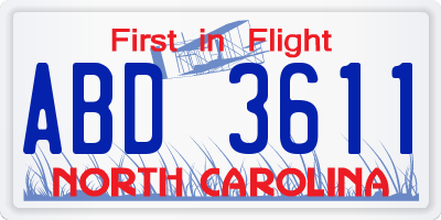 NC license plate ABD3611