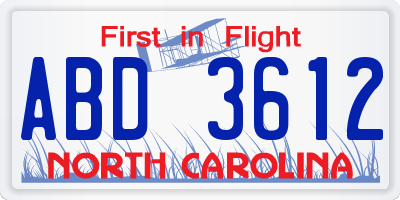 NC license plate ABD3612