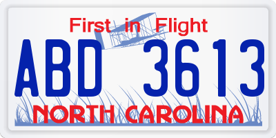 NC license plate ABD3613