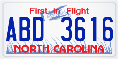 NC license plate ABD3616
