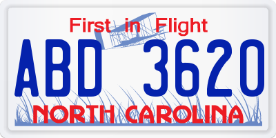 NC license plate ABD3620