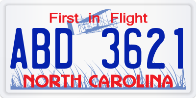 NC license plate ABD3621