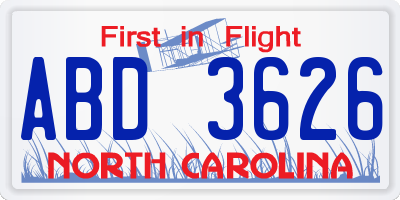 NC license plate ABD3626