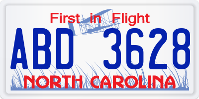 NC license plate ABD3628