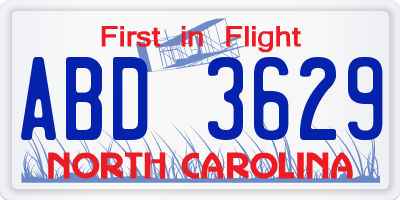 NC license plate ABD3629