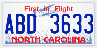 NC license plate ABD3633