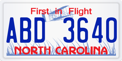NC license plate ABD3640