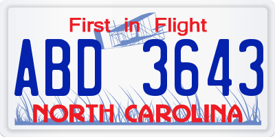 NC license plate ABD3643