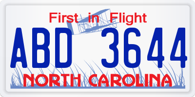 NC license plate ABD3644