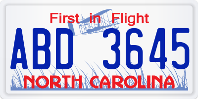 NC license plate ABD3645