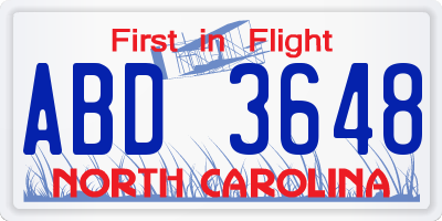 NC license plate ABD3648