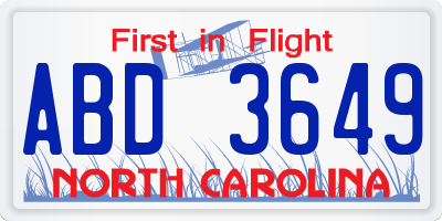 NC license plate ABD3649