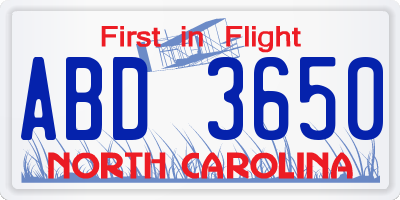 NC license plate ABD3650