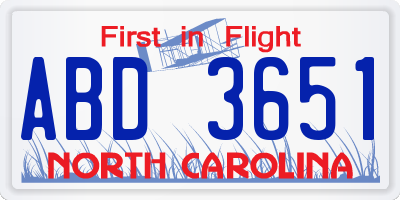 NC license plate ABD3651