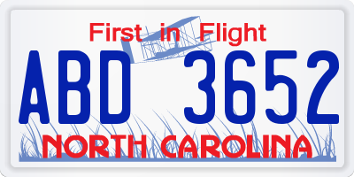 NC license plate ABD3652