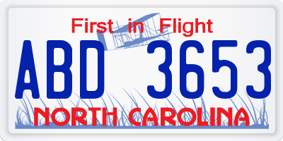 NC license plate ABD3653
