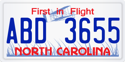 NC license plate ABD3655