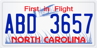 NC license plate ABD3657