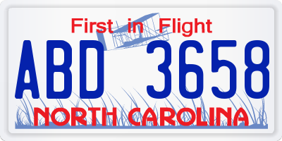 NC license plate ABD3658