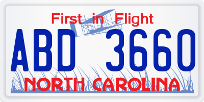 NC license plate ABD3660