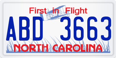 NC license plate ABD3663