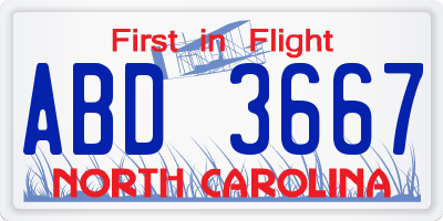 NC license plate ABD3667