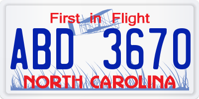 NC license plate ABD3670