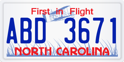 NC license plate ABD3671