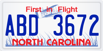 NC license plate ABD3672