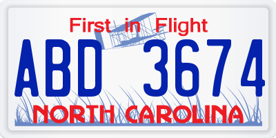 NC license plate ABD3674