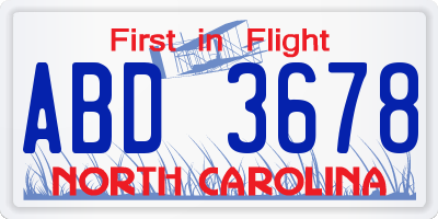 NC license plate ABD3678