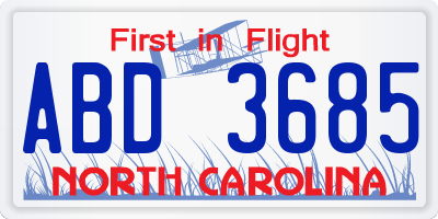 NC license plate ABD3685