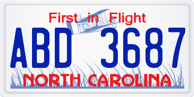 NC license plate ABD3687