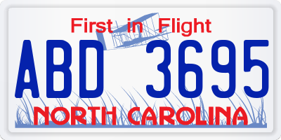 NC license plate ABD3695
