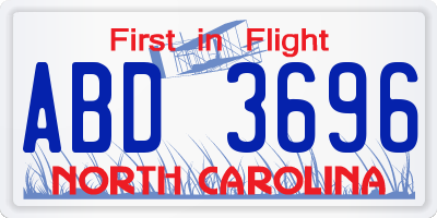 NC license plate ABD3696