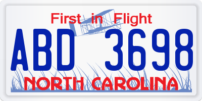 NC license plate ABD3698