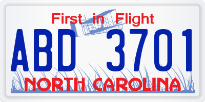 NC license plate ABD3701