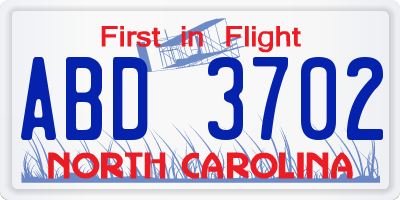 NC license plate ABD3702