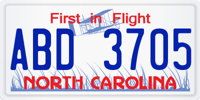 NC license plate ABD3705